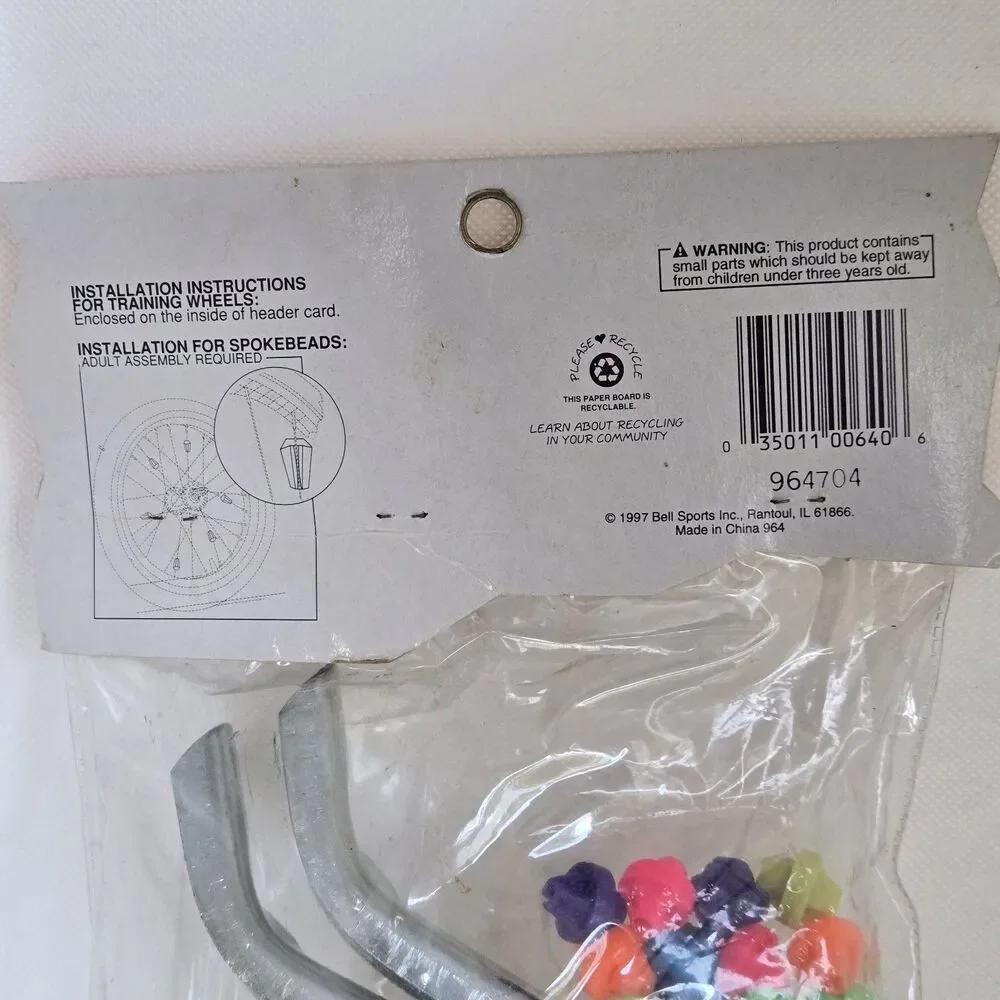 90s Bell SPOKE HEDZ Universal Training Wheels Rainbow Beads Vintage New Play